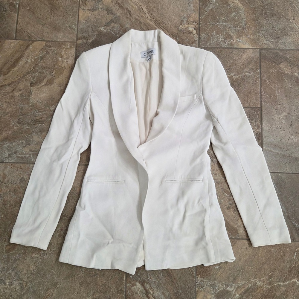 Cushnie Womens White Shawl Collar Blazer Jacket Silk Lining Size 4 Made in USA - Picture 1 of 6